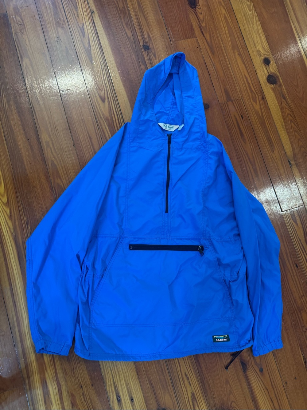 L.L. Bean Royal Blue Hooded Zip Windbreaker Pullover